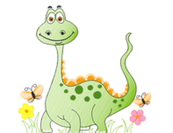 Prévia do acervo: dinossauro verde com borboletas e flores